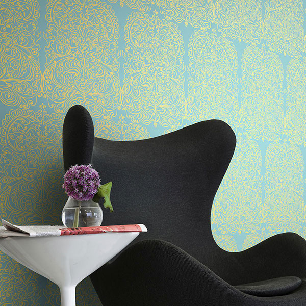 Alpana in Gold & Aqua Wallpaper by Cole & Son