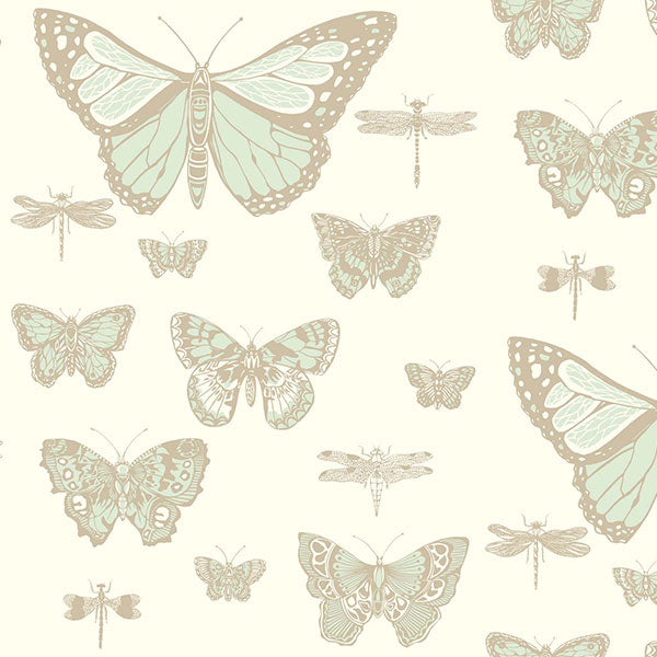 Butterflies & Dragonflies in Duck Egg on Ivory Wallpaper by Cole & Son