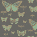 Butterflies & Dragonflies in Green on Char Wallpaper by Cole & Son