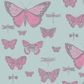 Butterflies & Dragonflies in Pink on Blue Wallpaper by Cole & Son