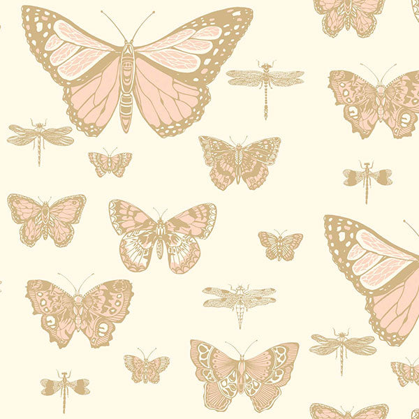 Butterflies & Dragonflies in Pink on Ivory Wallpaper by Cole & Son