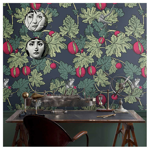 Fornasetti Frutto Proibito - Deep Ink / Magenta Wallpaper by Cole & Son