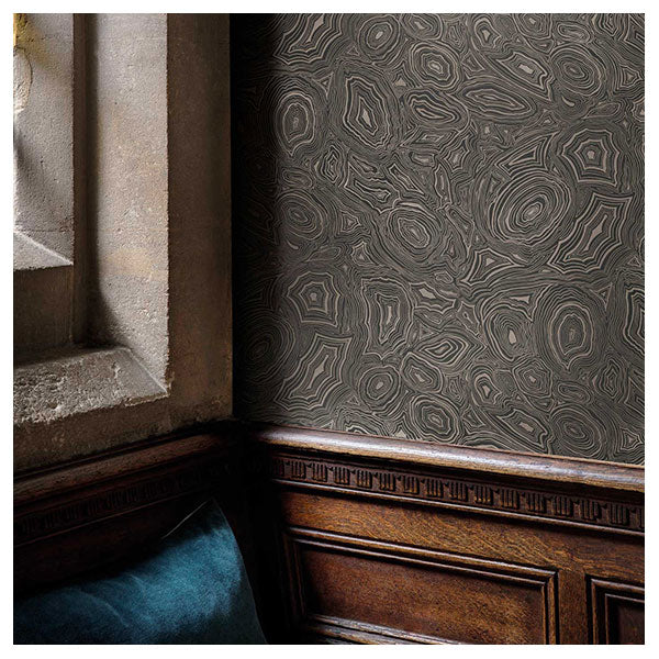 Fornasetti Malachite - Charcoal / Silver Wallpaper by Cole & Son