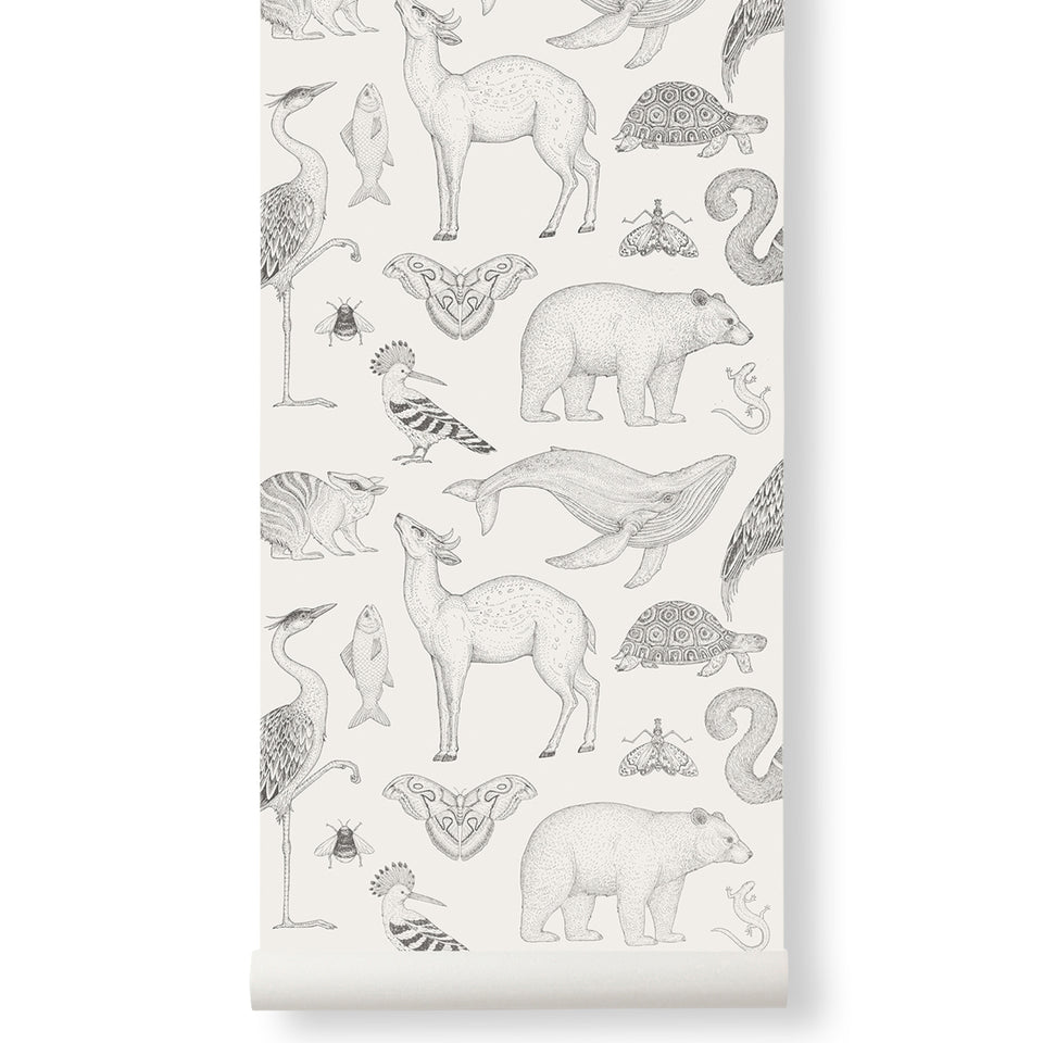 Animals Wallpaper - Off White by Ferm Living x Katie Scott