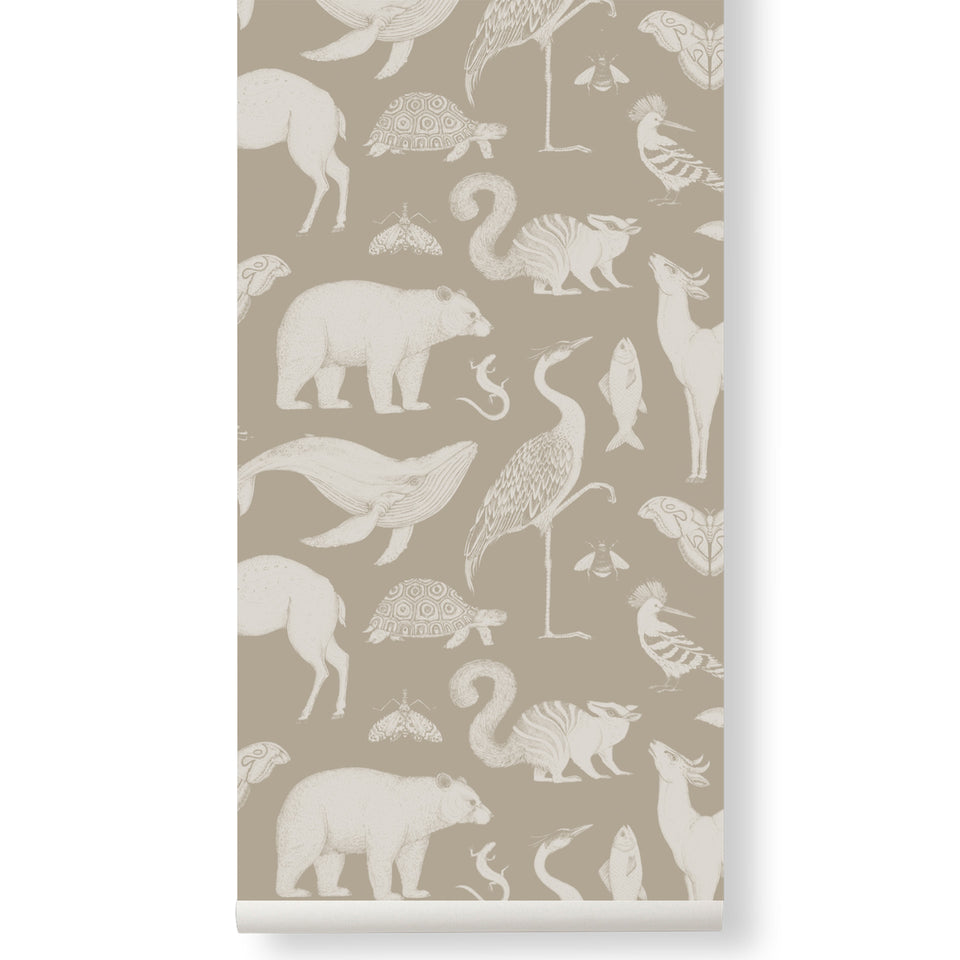 Animals Wallpaper - Sand by Ferm Living x Katie Scott