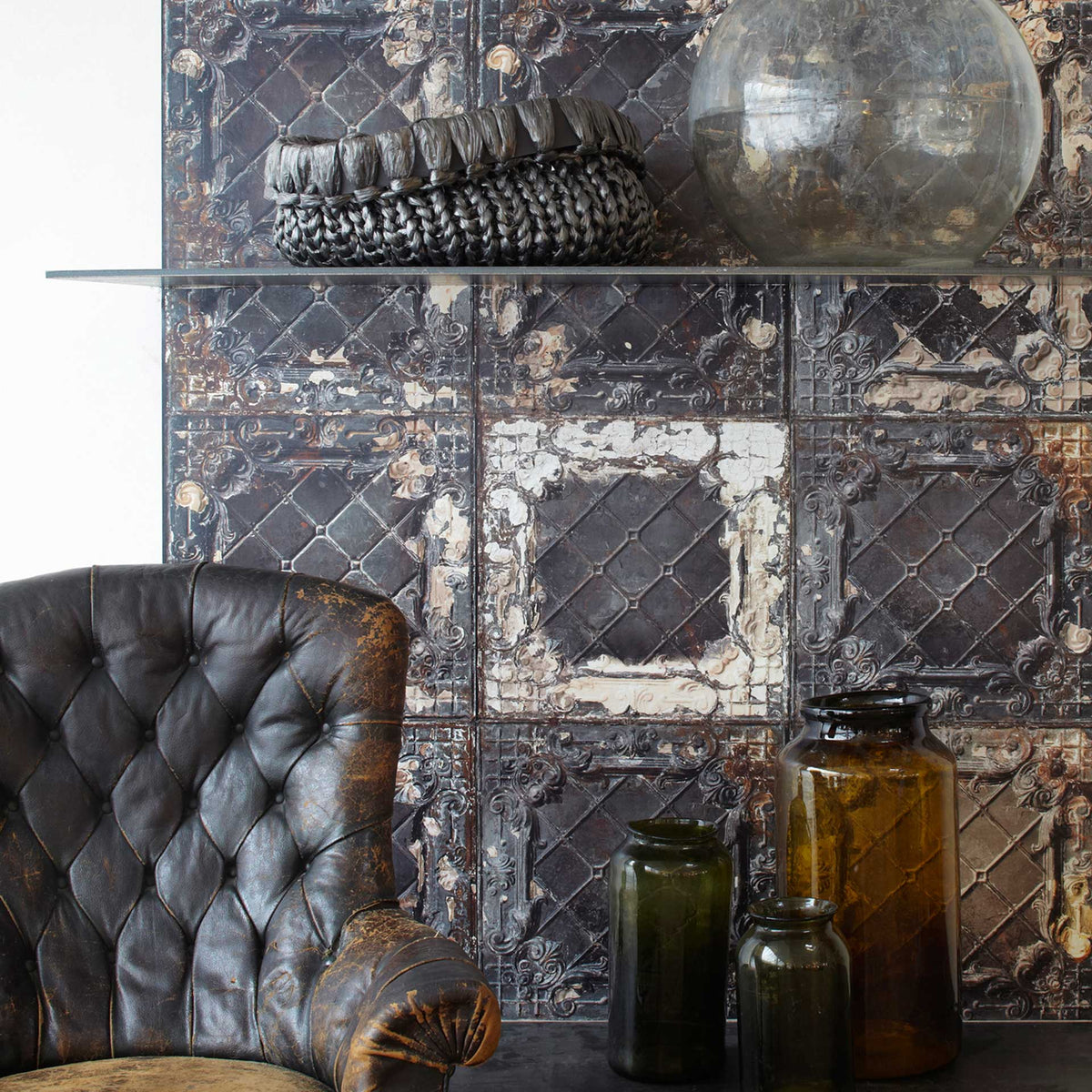 Brown TIN-07 Brooklyn Tins Wallpaper by Merci + NLXL - Vertigo Home