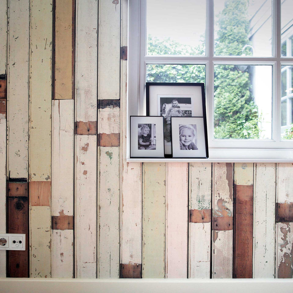 White/Beige PHE-01 Scrapwood Wallpaper by Piet Hein Eek + NLXL