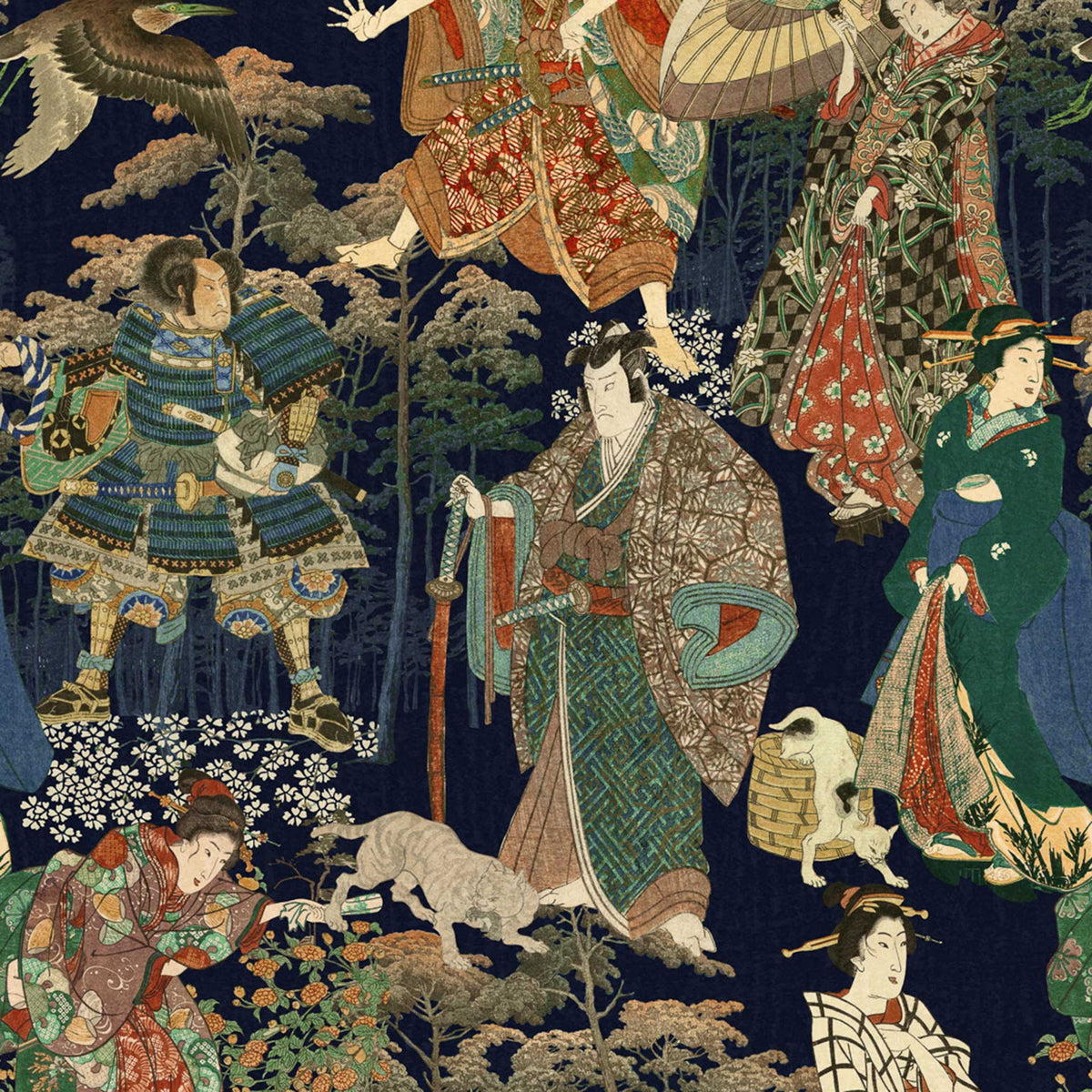 Japanese style wallpaper in dark blue indigo