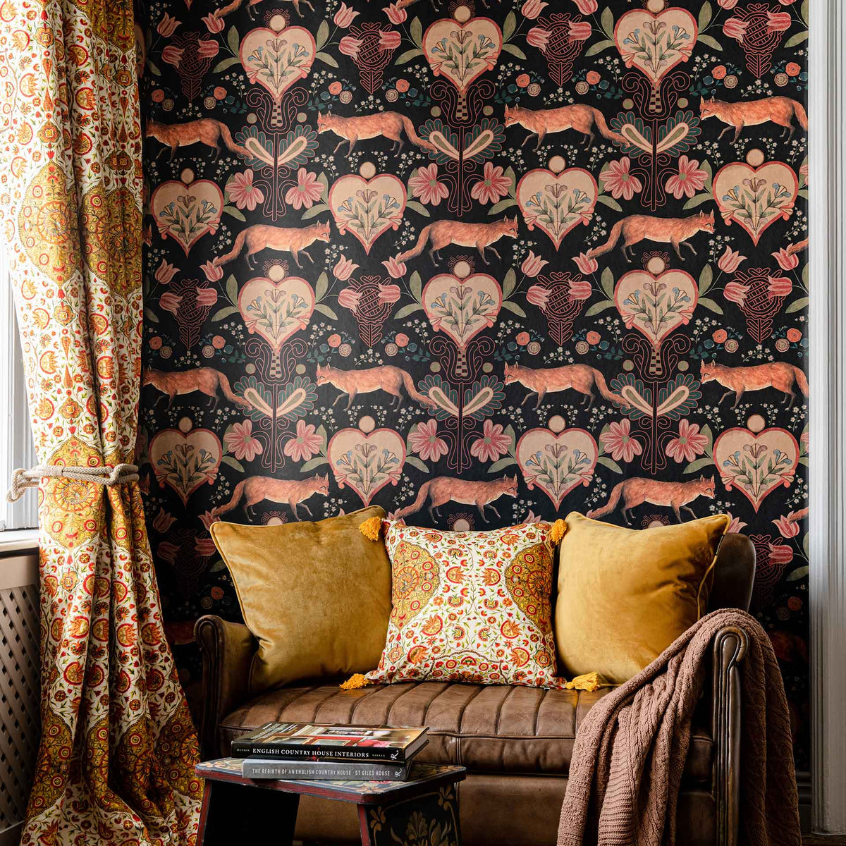 red black dark wallpaper with fox flowers heart