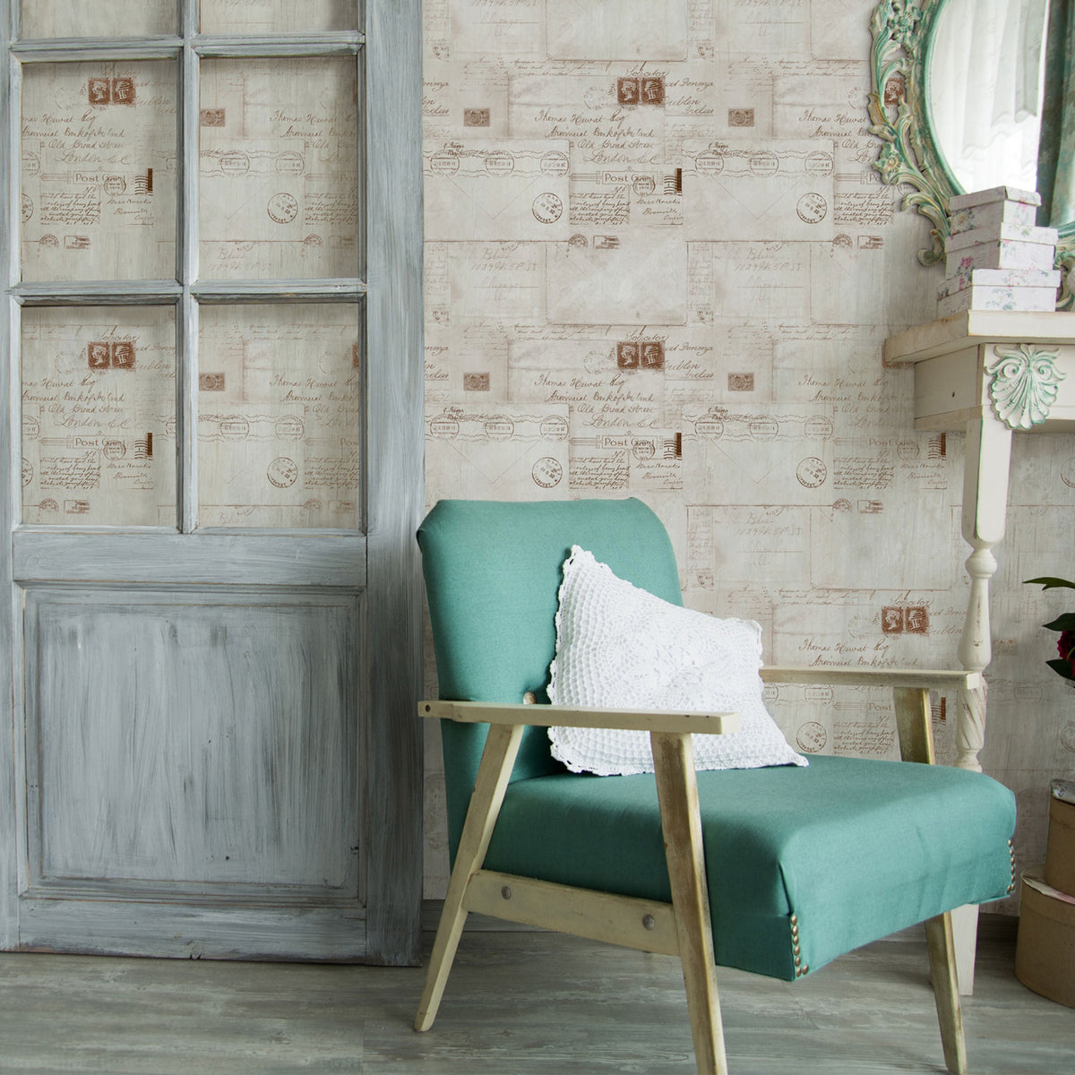 Sepia toned wallpaper with vintage mail letters