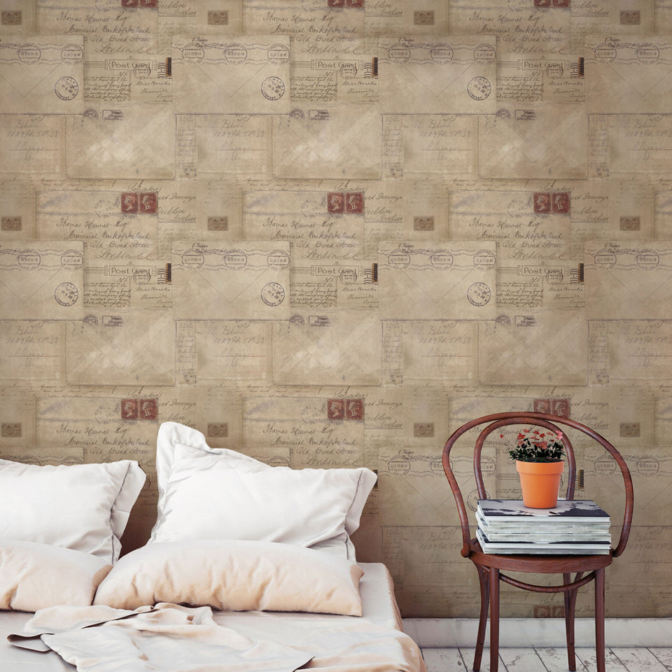 Sepia toned wallpaper with vintage mail letters