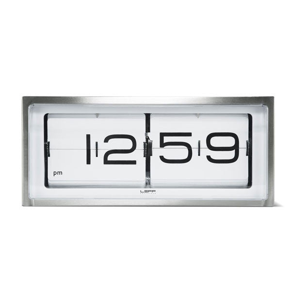 Stainless Steel - White 24hr Brick Wall / Desk Clock by Leff Amsterdam