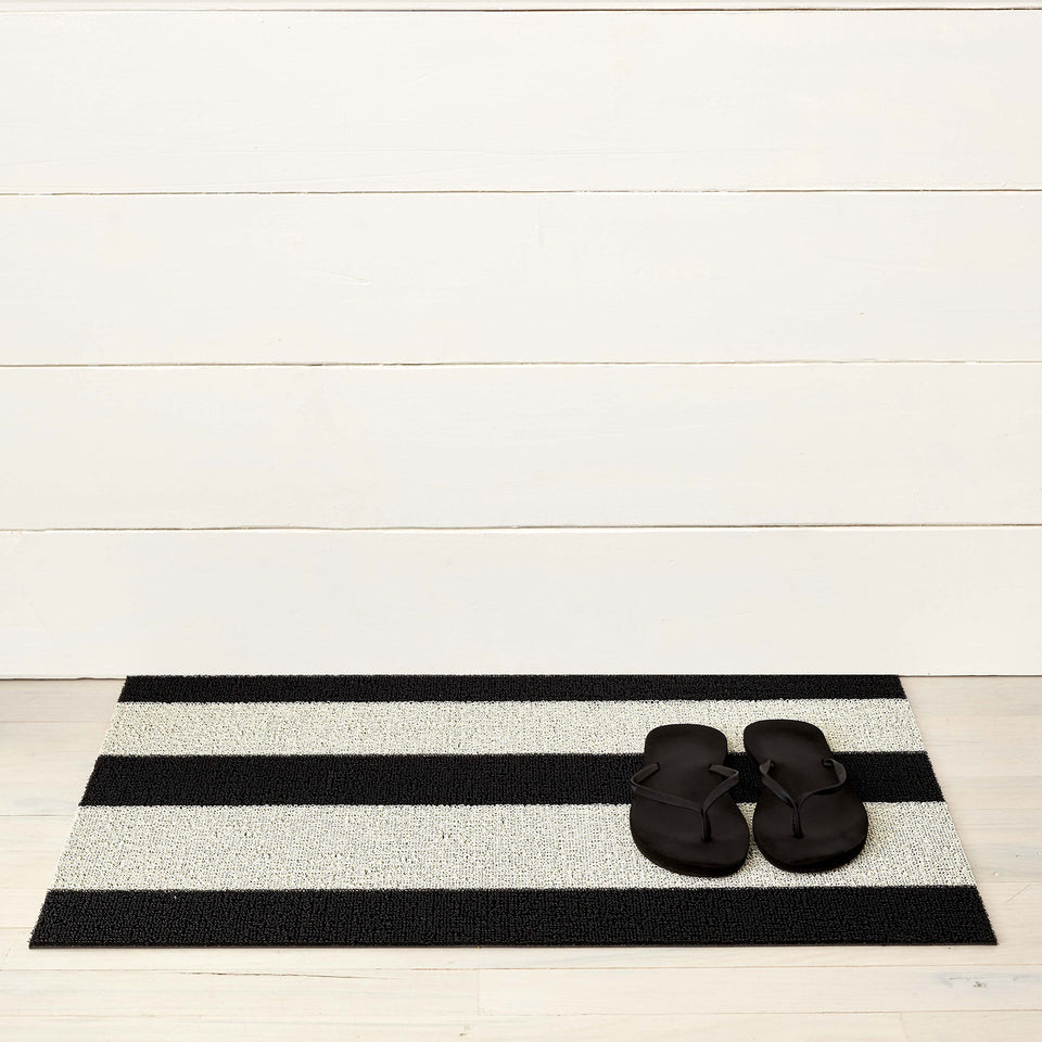 Black White Bold Stripe Shag Mat by Chilewich