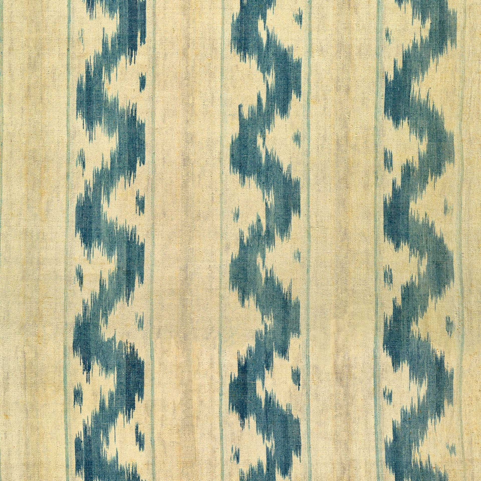 Vintage Ikat blue and beige taupe wallpaper